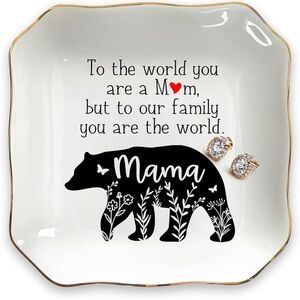 New OASSIE- 4'x4" Mama Bear Ceramic Jewelry Dish Tray Trinket